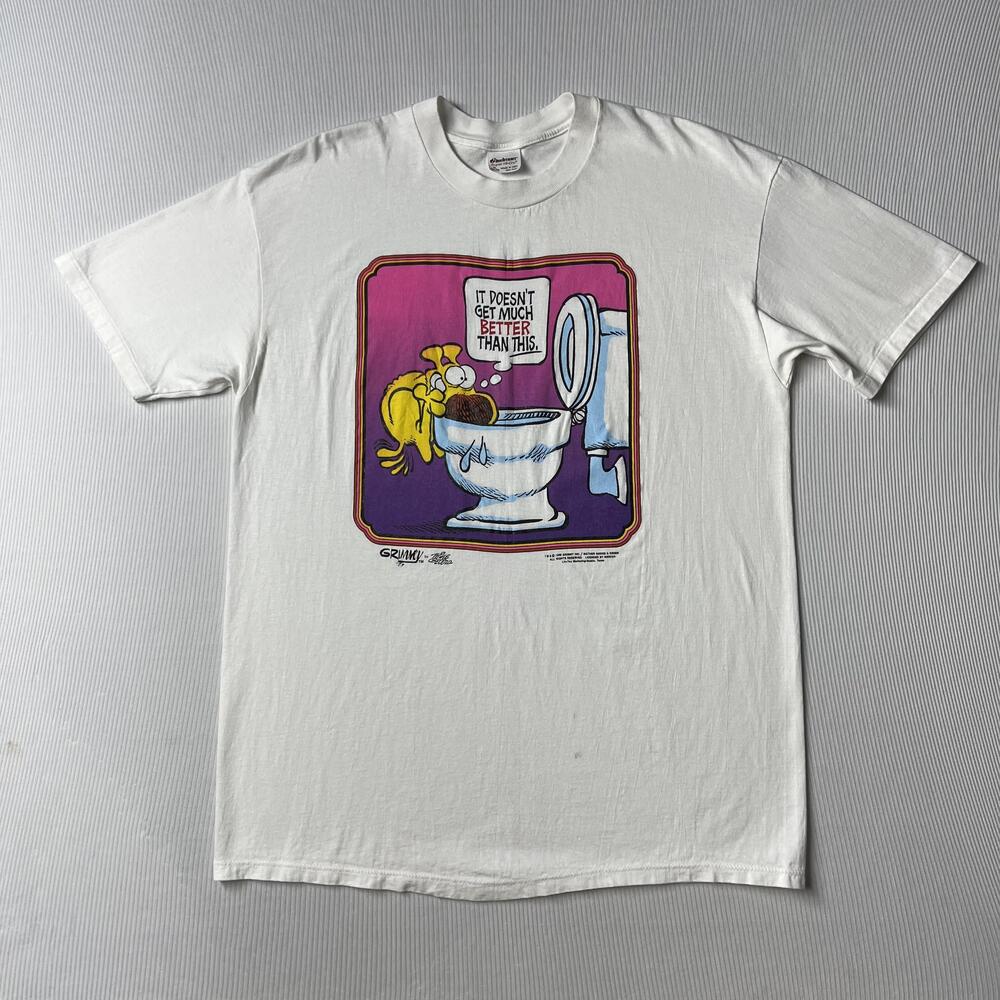 Vintage Grimmy Stedman Shirt Mens XL White Toilet Cartoon Humor Graphic Tee 80s
